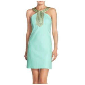 Lilly Pulitzer Adelina Shift Dress Poolside Green Mint Beaded Women's Size 0